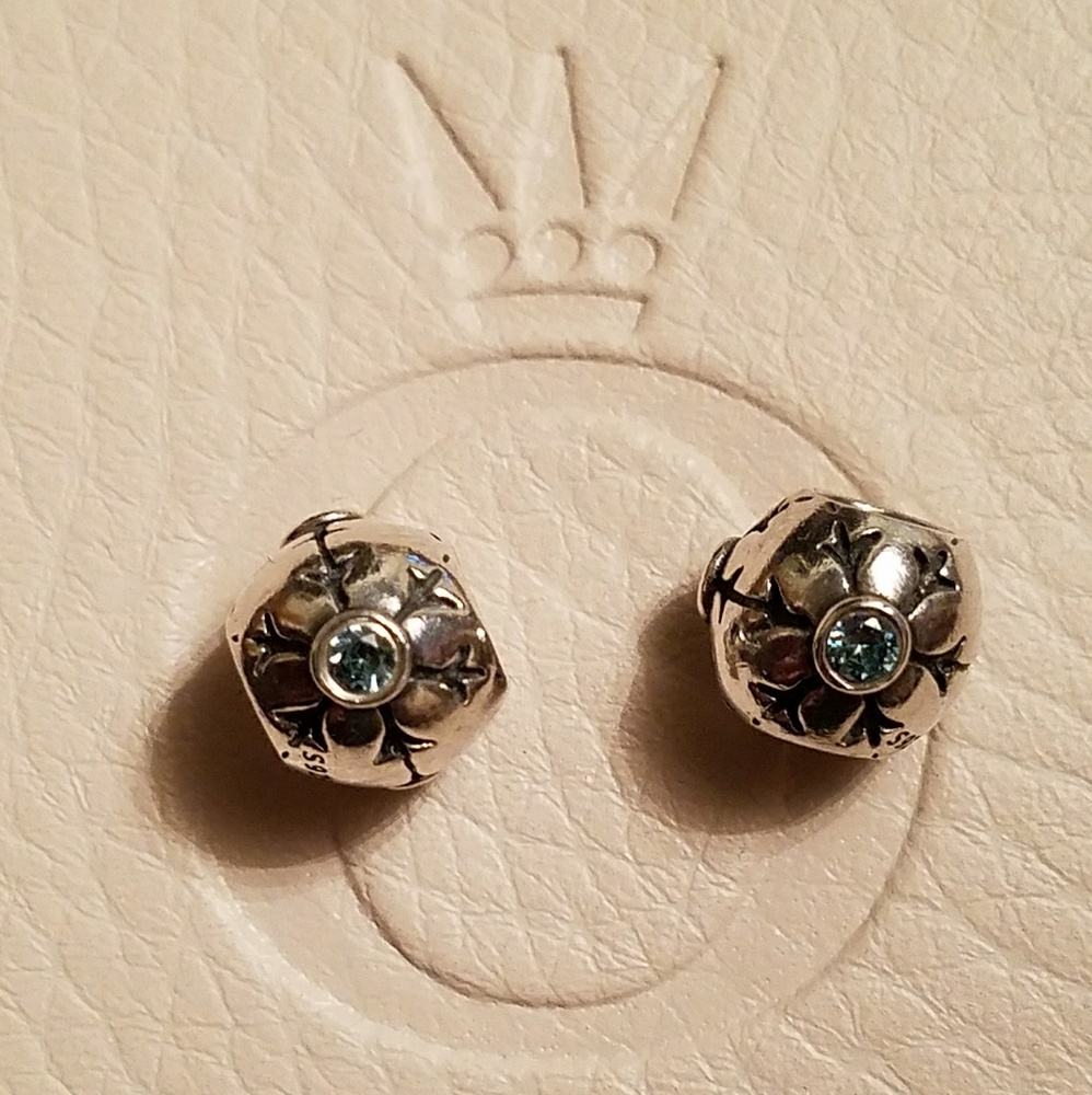 Pandora SS & Blue CZ Snowflake Charms